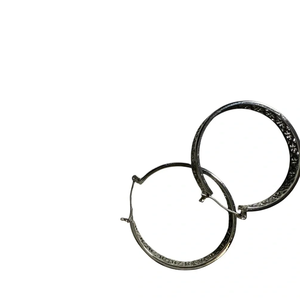 Lot Of 2 Hoop Earrings Silver Filigree & Black Enamel Gold Tone 2/$18